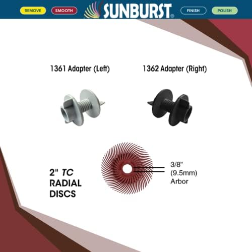 Dedeco Sunburst Radial Bristle Discs 12-Pack - 2" Curved - 3/8" Arbor - Red 220 Grit (Standard) - Aluminum Oxide for Polishing & Finishing