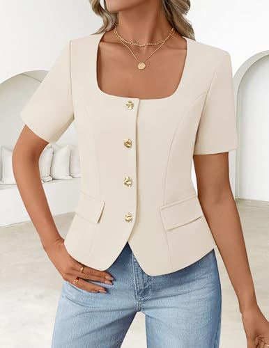 ZESICA Womens Summer Vest Top Short Sleeve Blouse Suit Blazer Work Outfits