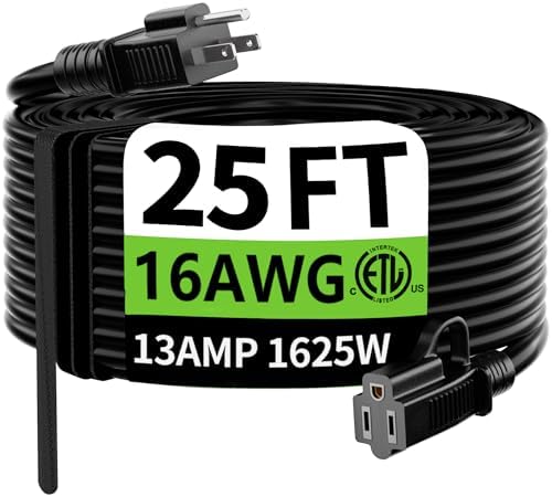 HUANCHAIN Indoor Outdoor Black Extension Cord 25 FT Waterproof 16/3 Gauge