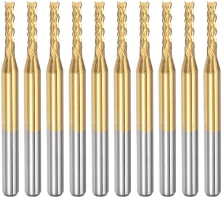 uxcell 10Pcs 1.9mm Titanium Coat Carbide End Mill Engraving Milling Cutter CNC Router Bits for PCB Machine, 1/8" Shank