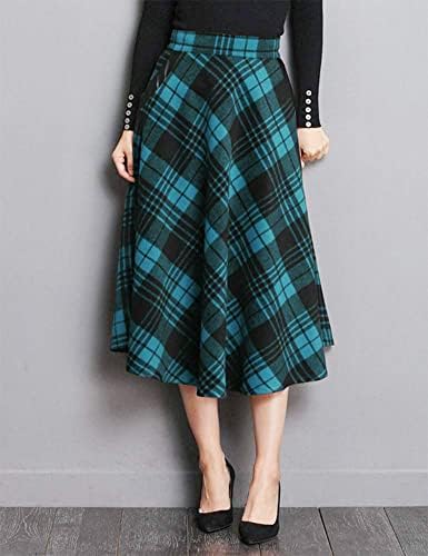 IDEALSANXUN Womens Plaid Wool Skirts Elastic Waist A-Line Pleated Tartan Long Skirts