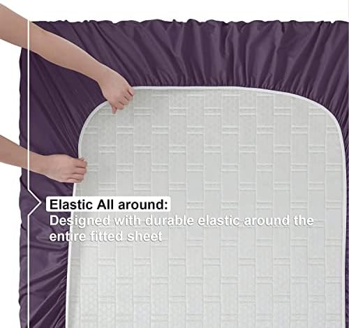Nestl Twin Sheets Set - 3 Piece Twin Bed Sheets, Hotel Luxury, Extra Soft, Double Brushed Bedding for Twin Size, 2 Tone Eggplant/White Set, Eggplant Fitted Sheet, White Flat Sheet, White Pillow Case