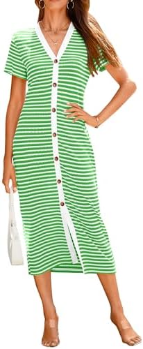 BTFBM Women Casual Summer Dresses Short Sleeve Striped Midi Dresses