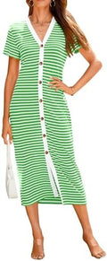 BTFBM Women Casual Summer Dresses Short Sleeve Striped Midi Dresses