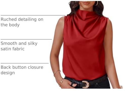 Cicy Bell Womens Mock Neck Satin Tank Tops Silky Business Casual Outfits
