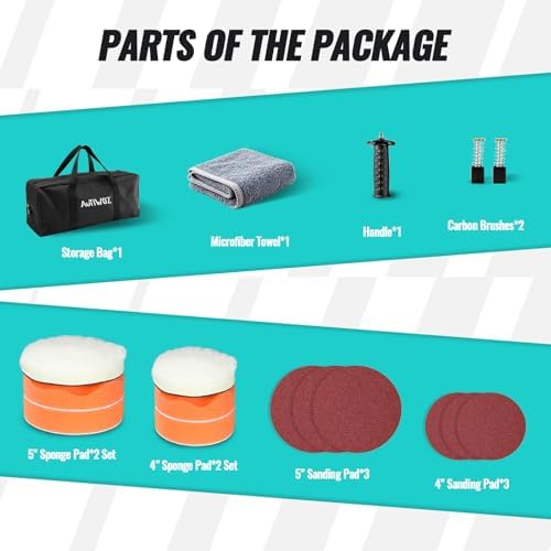 AUTIWOZ Car Polisher Buffer, 4 Inch/5 Inch Rotary Car Buffer Polisher 6 Variable Speed 2500-4500rpm, Polishing for Car Detailing Boat Sanding Polishing and Waxing, W04
