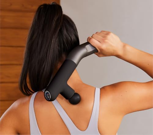 Sharper Image PowerBoost Reach Massage Gun| Guided Massage Program| iOS Android Apple Watch App| Hot + Cold Therapy| Touchscreen| Extension Handle| Deep Tissue Percussion Massager| Gifts for Men Women