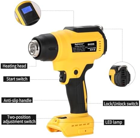 Cordless Heat Gun for DEWALT 20V Battery, 350W Digital Temperature Control