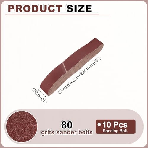 HARFINGTON 6 x 89 Inch Sanding Belts, 10 Pcs 80 Grits Aluminum Oxide