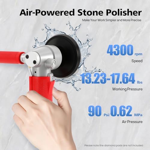 Air Wet Stone Polishers 4 Inch Pneumatic, 4300RPM Rock Polishing Kit Wet Air Sander Pneumatic Polishing Tool with Wrench and Water Pipe for Granite Marble Concrete Stones