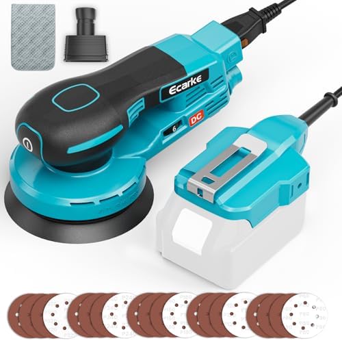 Ecarke 5-Inch Random Orbital Sander Compatible with Makita 18V Battery, 350W Brushless Palm Sander, 12,000 RPM 6 Variable Speed with 20PCS Sandpapers, Dust Bag for Woodworking, No Battery