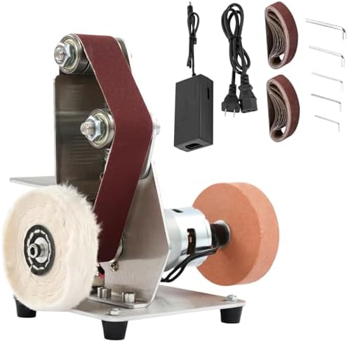 Mini Belt Sander, 7 Adjustable Speed Electric Grinding Sanding Machine, Handcraft System Bench Grinder Polisher Buffer for DIY Craft Wood Stained Glass Jewelry Making