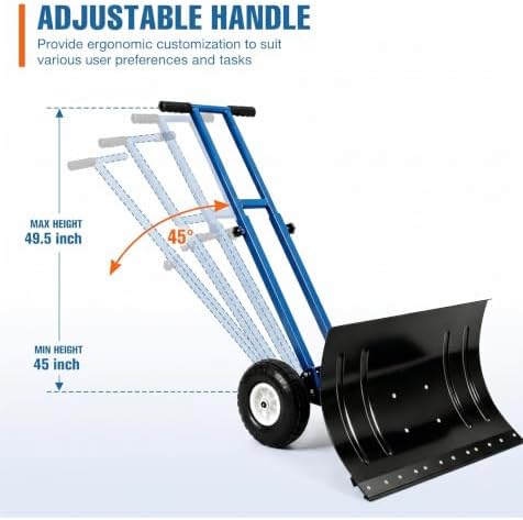 GarveeLife Wheeled Snow Shovel - 29in Steel Blade, 10in Wheels Deep Blue