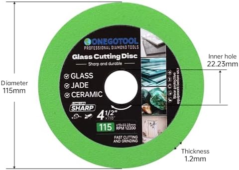 4-1/2x7/8 inch Glass Cutting Disc for Angle Grinder Glass Ceramic Diamond Cutting Blade Disc for Grinding Jade, Crystal, Wine Bottles, Tile. 5pcs