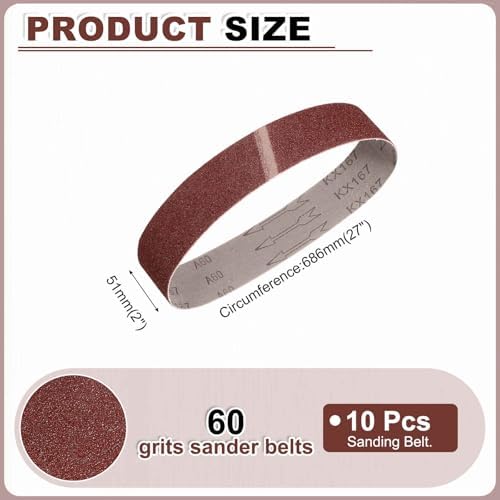 HARFINGTON 2 x 27 Inch Sanding Belts, 10 Pcs 60 Grits Aluminum Oxide
