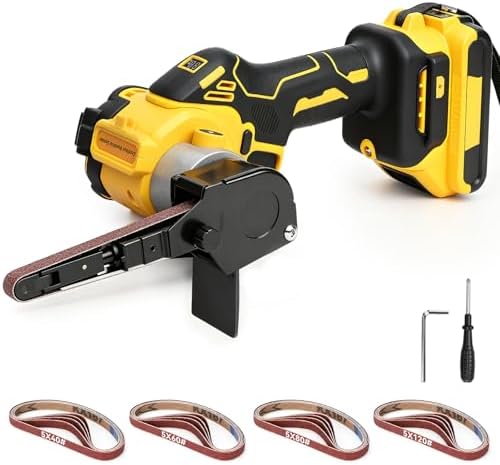 Cordless Belt Sander for Dewalt 20V Battery, 3/8"x13" Mini Detail Sander with 20PCS Belts, 360° Adjustable, LED Display, Finger Sander for Wood, Paint, Metal Rust, DIY (Battery Not Included)
