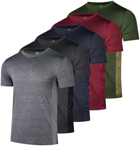 5 Pack Men's Dry Fit Workout T Shirts Crew Neck Athletic Gym Running Tees