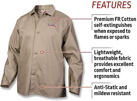 Lincoln Electric Premium Flame Resistant (FR) Cotton Welding Jacket | Comfortable | Khaki / Tan | Medium | K3317-M