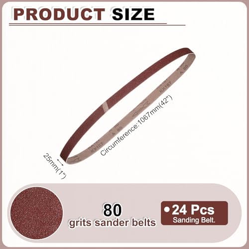 HARFINGTON 1 x 42 Inch Sanding Belts, 24 Pcs 80 Grits Aluminum Oxide Abrasive Belt Sander File Belt for Woodworking, Metal Polishing, Knife Sharpener