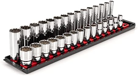 TEKTON 1/2 Inch Drive 12-Point Socket Set, 30-Piece | SHD92212 | (10 - 24 mm), Shallow and Deep, Socket Rail