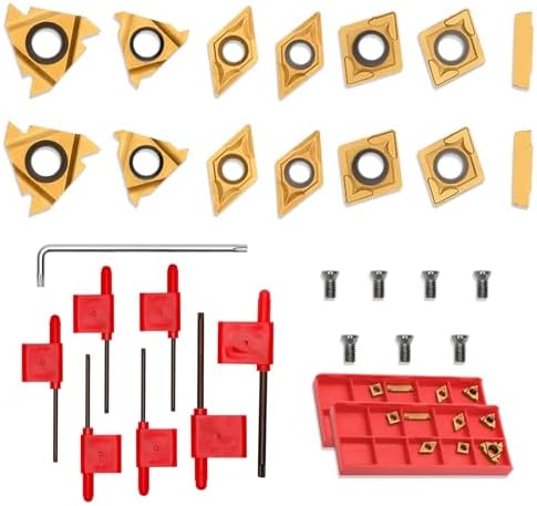 14 Pcs Turning Inserts for 3/8'' 10mm Turning Grooving Threading Boring Carbide Inserts Carbide Turning Tool