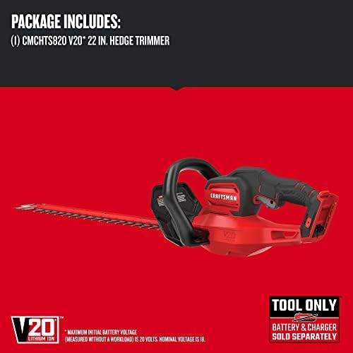 CRAFTSMAN V20 Cordless Hedge Trimmer, 22 inch, Bare Tool Only (CMCHTS820B)