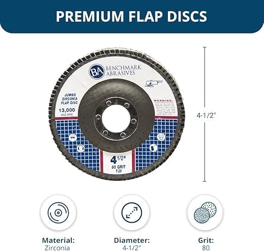 Benchmark Abrasives 4.5" x 7/8" Zirconia Type 29 Flap Discs, 80 Grit