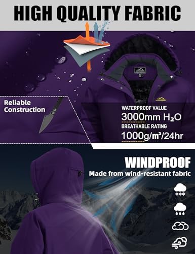 MAGCOMSEN Women's Winter Coats Waterproof Ski Snow Warm Fleece Lined Jacket