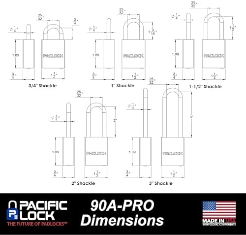 PACLOCK's 90A-PRO Padlock, 1/4" Diameter Hard. Steel Shackle, 3/4" Tall, High Performance 7-Pin Cylinder w/ 1 Key, Keyed Alike, Brown