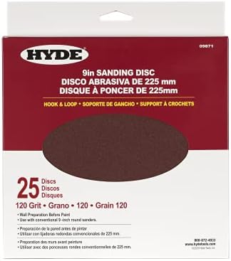 Hyde 09977 Radial Sander and Hyde Round Abrasive Sanding Disc, 9" 120 Grit, 25 Pack