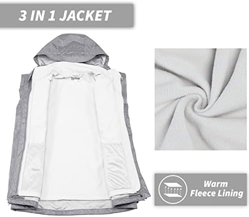 33,000ft Women's 3 in 1 Hooded Rain Jacket Waterproof Softshell Ski Coat