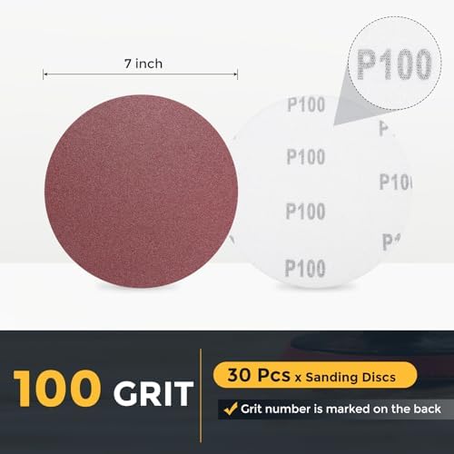 HARFINGTON 30 Pcs 7 Inch Sanding Discs 100 Grit Red Aluminum Oxide