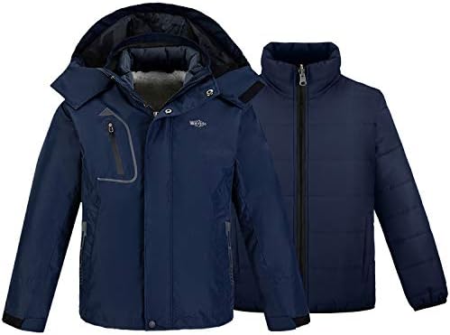 wantdo Boys' 3-in-1 Ski Jacket Fleece-Lined Winter Coat Hooded Raincoat