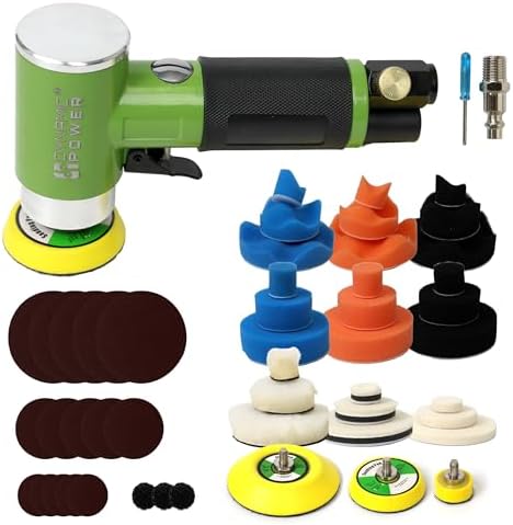 Mini Air Sander Kit, 1" 2" 3" Dual Action Pneumatic Orbital Sander Polisher with 15000 RPM High Speed, Buffing Polishing Pads & Sanding Papers Set for Auto Car Body Work, Detail Sanding