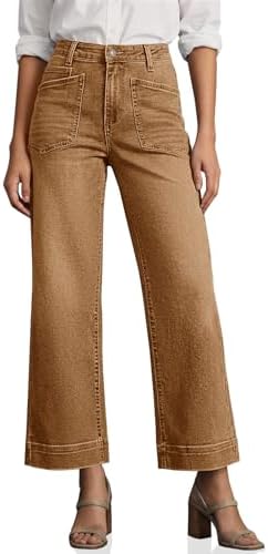Cicy Bell Womens Cropped Wide Leg Jeans High Waisted Baggy Denim Ankle Pant