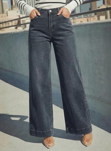 Dokotoo Women's Casual High Waisted Jeans Stretch Wide Leg Loose Denim Pant