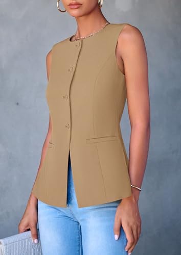 PRETTYGARDEN Women Tailored Suit Vest Business Casual Tops