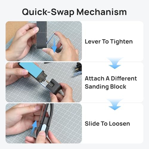 HOZO NeoBlock Sanding Block Set – 1 Magnetic Handle + 3 Swappable Heads (Basic, Pro, Expert) with 6 Grit Belts (120/180/240/400/600/800), Supports Wet Sanding, Quick-Swap for 3D Printing & DIY Project