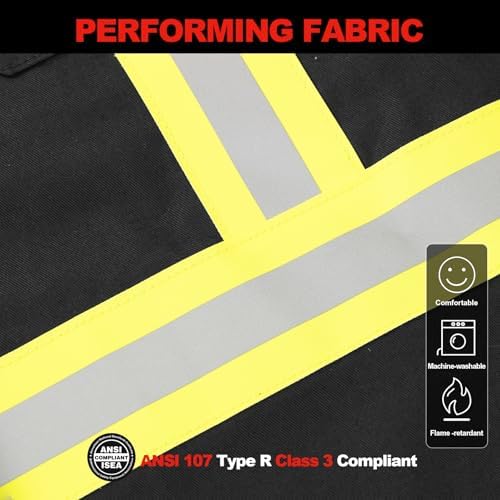 FR Shirts for Men 7oz Hi Vis Fire Resistant Shirts CAT2 Welding Shirt 100% Cotton High Visibility Flame Resistant Shirt Black(Large)