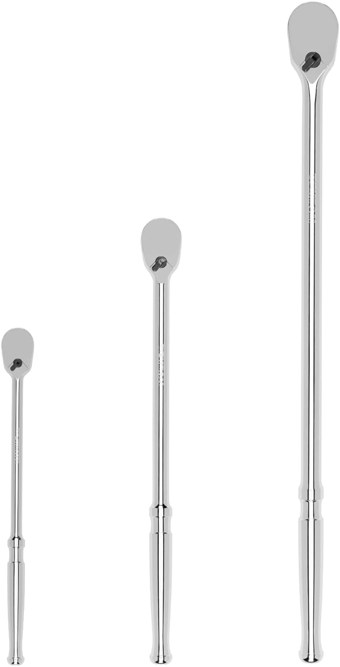 TEKTON 1/4, 3/8, 1/2 Inch Drive Ratchet Set, 3-Piece | SRH99003 | 9, 12, 18 in., Non-Quick-Release, Polished Handle