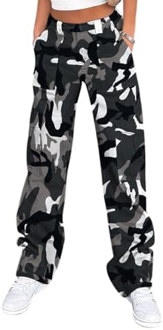Lepunuo Cargo Pants for Women High Waisted Casual Pants Baggy Stretchy Wide Leg Y2K Streetwear with 6 Pockets