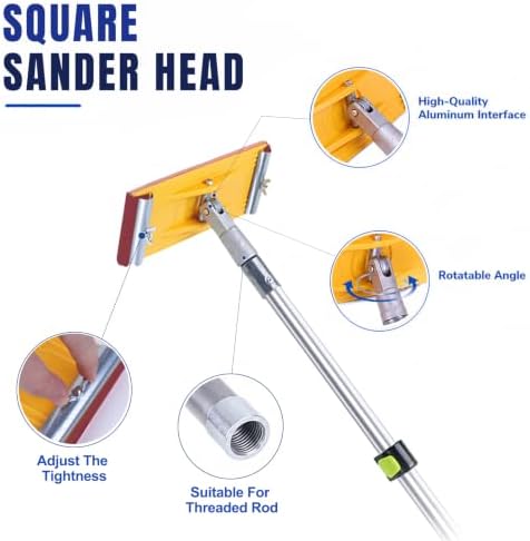 Telescopic Pole Sander,Drywall Pole Sander With 75in Adjustable Pole,2 Sander Heads,15 sanding Sheets (80,100,180,240,320 Grit),Suitable For Wall Painting, Cleaning And Polishing