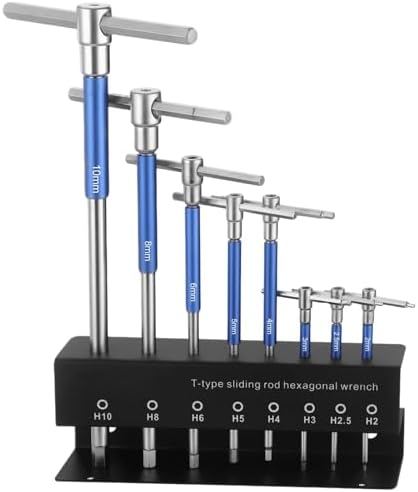 8 Pcs T Handle Hex Wrench Set, Chrome Vanadium Steel Metric Allen Key Kit with Storage Rack, 2-10 mm, Sliding Handle & Rotating Sleeve Design for Auto, Bicycle, Motorcycle Repair & Furniture Assembly
