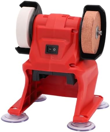 Asixxsix Mini Bench Grinder, 5500RPM 18V Battery Cordless Polisher Sander with Coarse Fine Corundum Wheels and Metal Protective Cover for Rust Removal Drill Bit Knife Sharpening