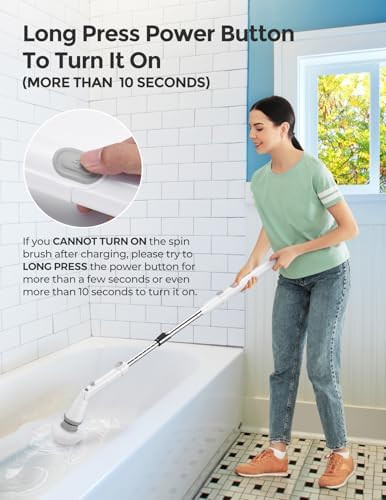 kHelfer Electric Spin Scrubber, Upgrade Electric Scrubber for Cleaning with 8 Replacement Head, 45° Adjustable Brush Head Cordless Spin Scrubber, 47" Long Handle Cleaning Supplies with for Tub Shower