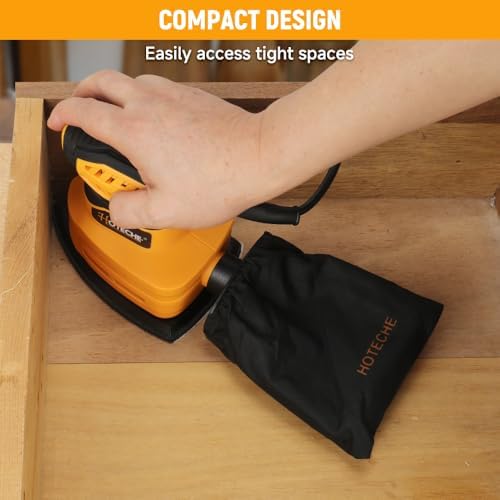 Hoteche 160W Mouse Sander, 140 * 140 * 80mm Triangular Sander with 13000rpm, Self-Dust Collection, Yellow, Color Box Packaging