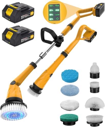 Qimedo Q2 Pro Cordless Electric Spin Scrubber, 1500 RPM High Power with Display, Effortless Handle, 16 Replacement Brush Heads for Tub, Tile, Floor, Compatible Qimedo, Leebein, Keimi, Alloyman, Bomves