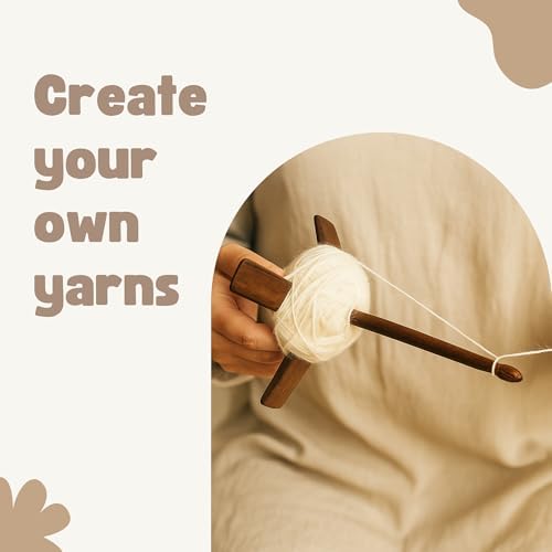 DICHA Black Walnut Turkish Spindle Kit with 2 oz Wool Roving/Top-Weaving Spinning Wheels for Beginners-All in A Gift Box-Perfect Spinner Gifts