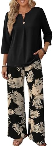 WIHOLL Two Piece Sets for Women 3/4 Length Sleeve Lounge Sets Summer Spring Vacation Travel Outfits Fashion Clothing