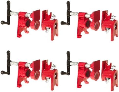4 Pack 3/4'' Pipe Clamps for Woodworking with Foot Design Wood Gluing Pipe Clamp Fixture Set Heavy Duty Cast Iron For Woodworking, Carpentry, Home Improvement, and DIY Jobs